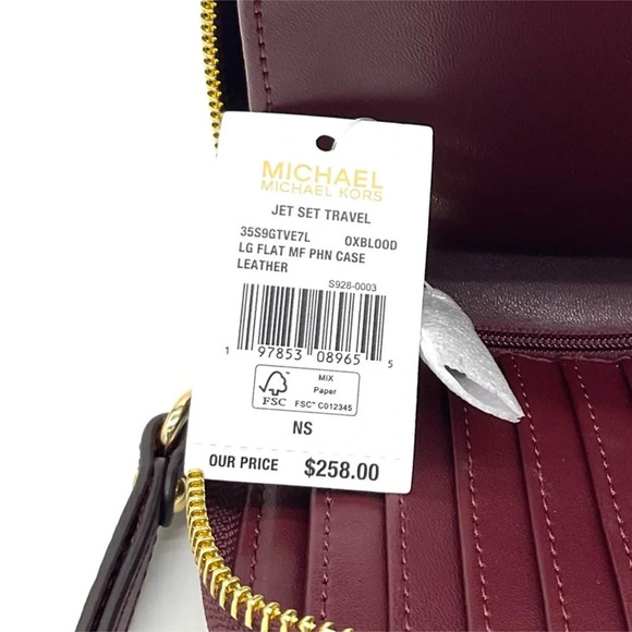 Michael Kors Large Flat Mf Phone Case Wallet Ruby Red - Picture 8 of 8